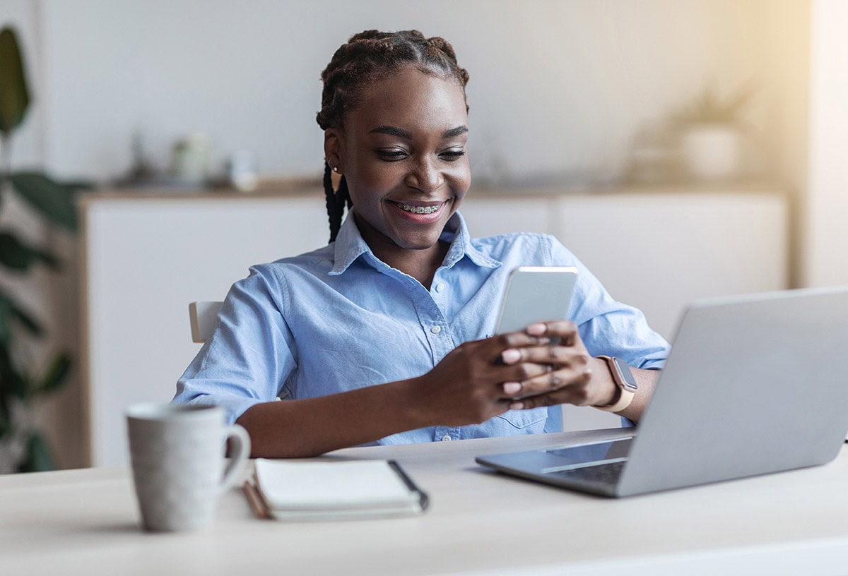 employee engaging with mobile